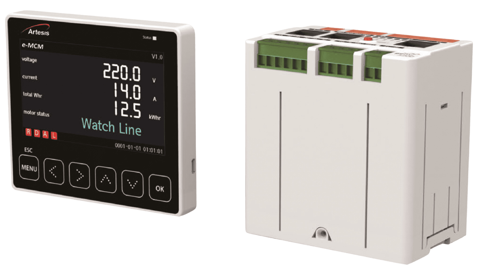 e-MCM display module and DIN-rail measurement unit
